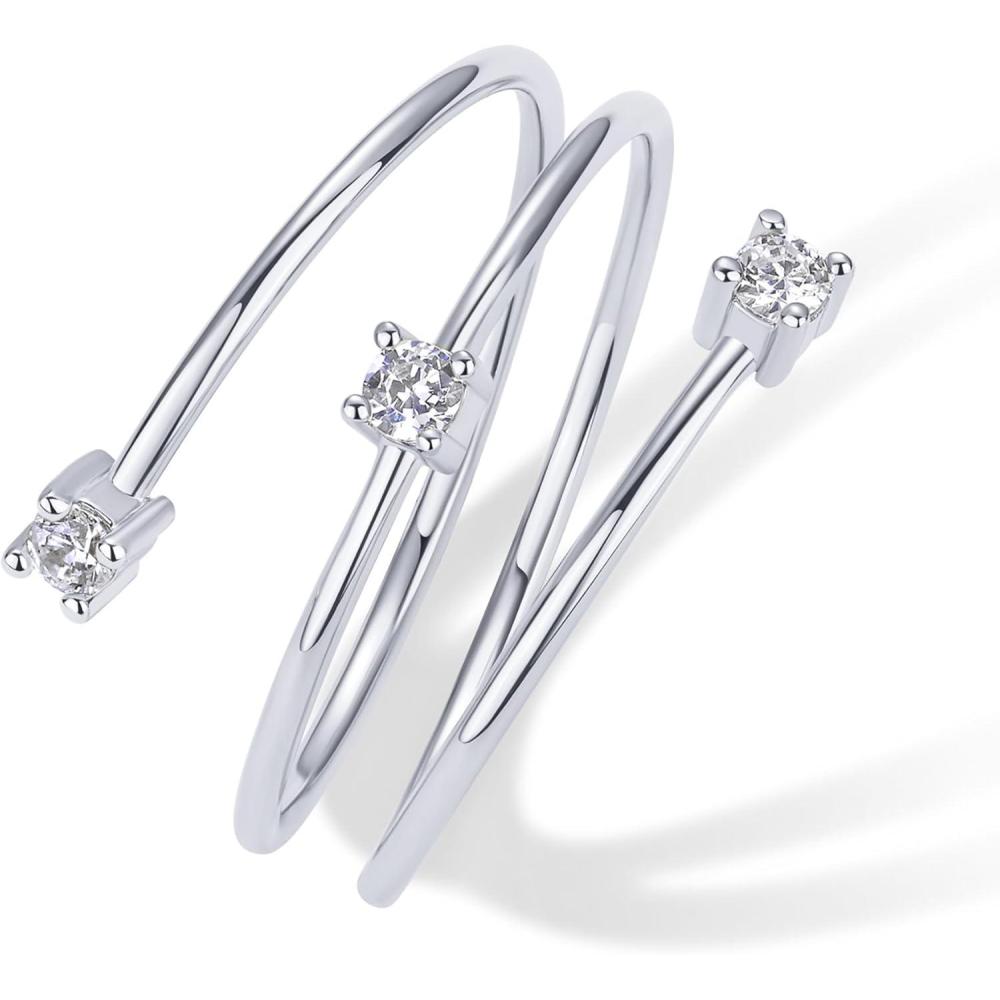 imagePAVOI 14K Gold Plated Dainty Wrap Ring for Women  Thin Spiral Band with Cubic Zirconia  Minimalist Dainty Open Rings for Women  Wrap Around Bands Trendy Fashion JewelryWhite Gold