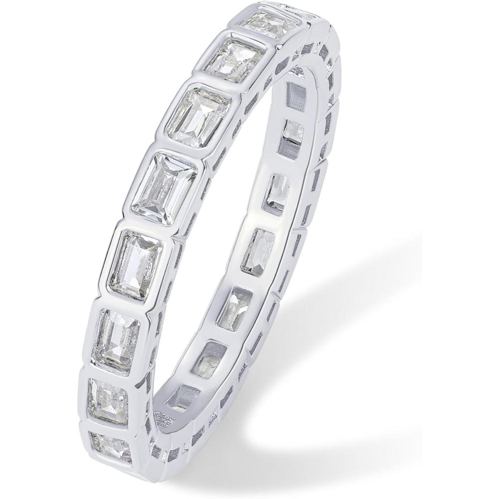 imagePAVOI 14K Gold Plated Emerald Cut Eternity Band Rings for Women Emerald Cut Wedding Band for Brides Stackable Cubic Zirconia Eternity Ring Promise Jewelry GiftsWhite Gold