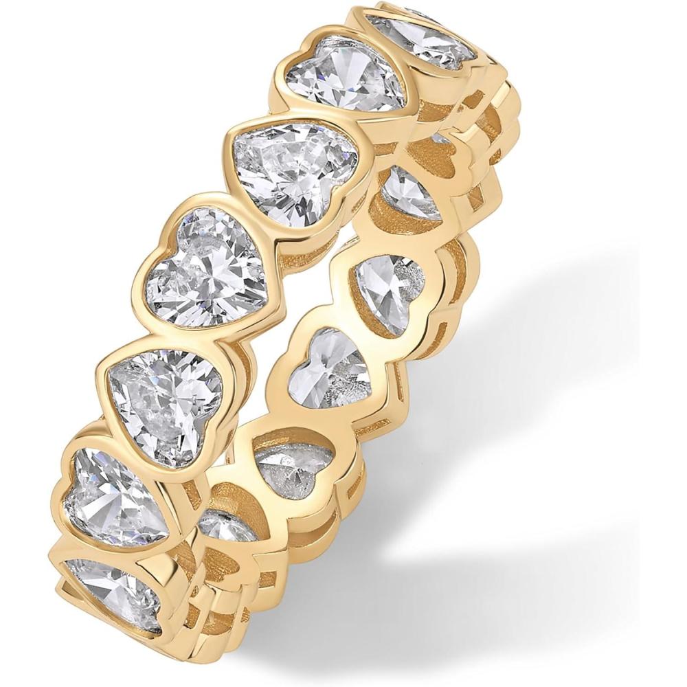 imagePAVOI 14K Gold Plated Heart Ring for Women  HeartShaped Cubic Zirconia Eternity Rings for Women  Stackable Wedding Band for Brides  Cute Promise Jewelry GiftsYellow Gold