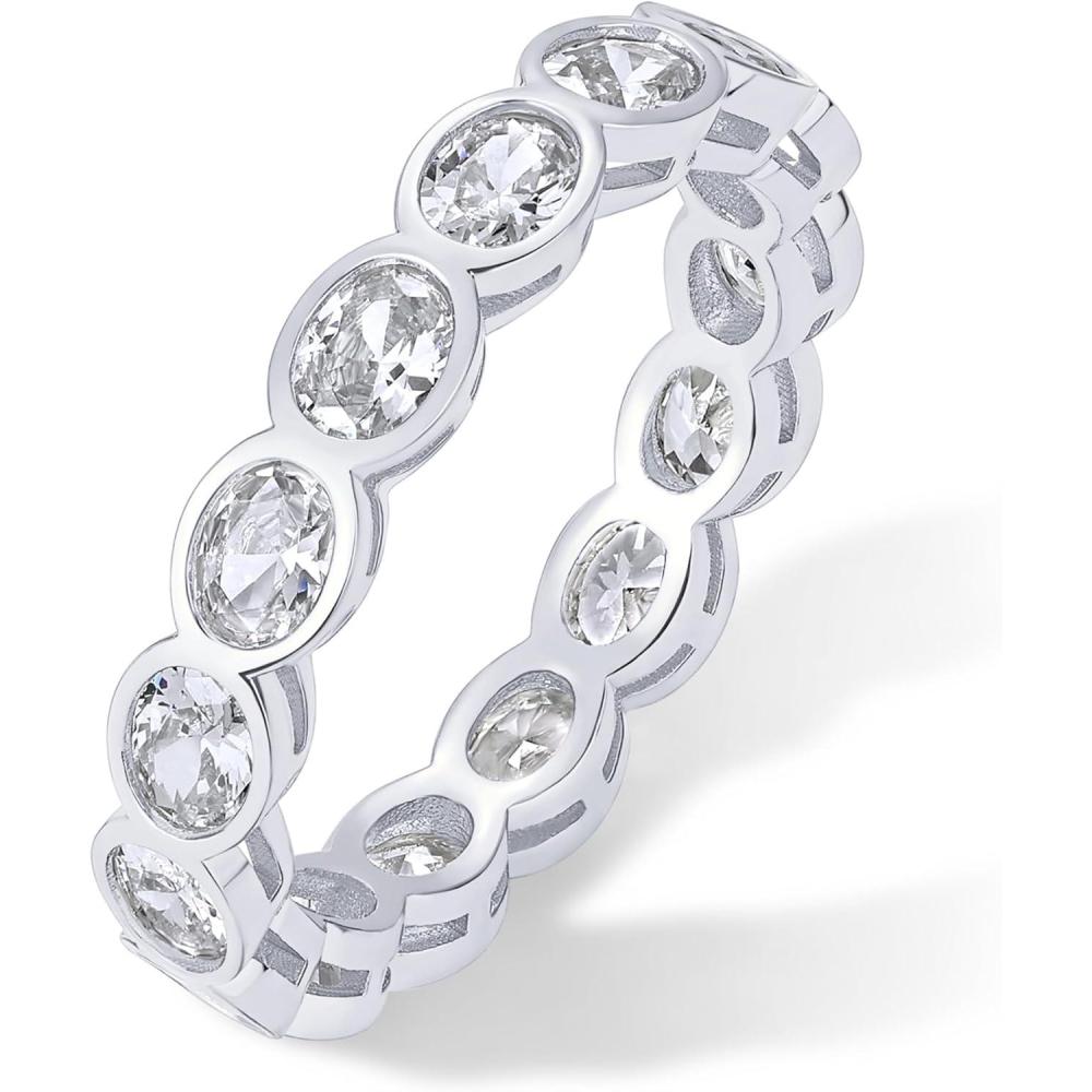 imagePAVOI 14K Gold Plated Oval Eternity Band for Women  Oval Cubic Zirconia Rings for Women  Stackable Wedding Band for Brides  Promise Eternity Ring Jewelry GiftsWhite Gold