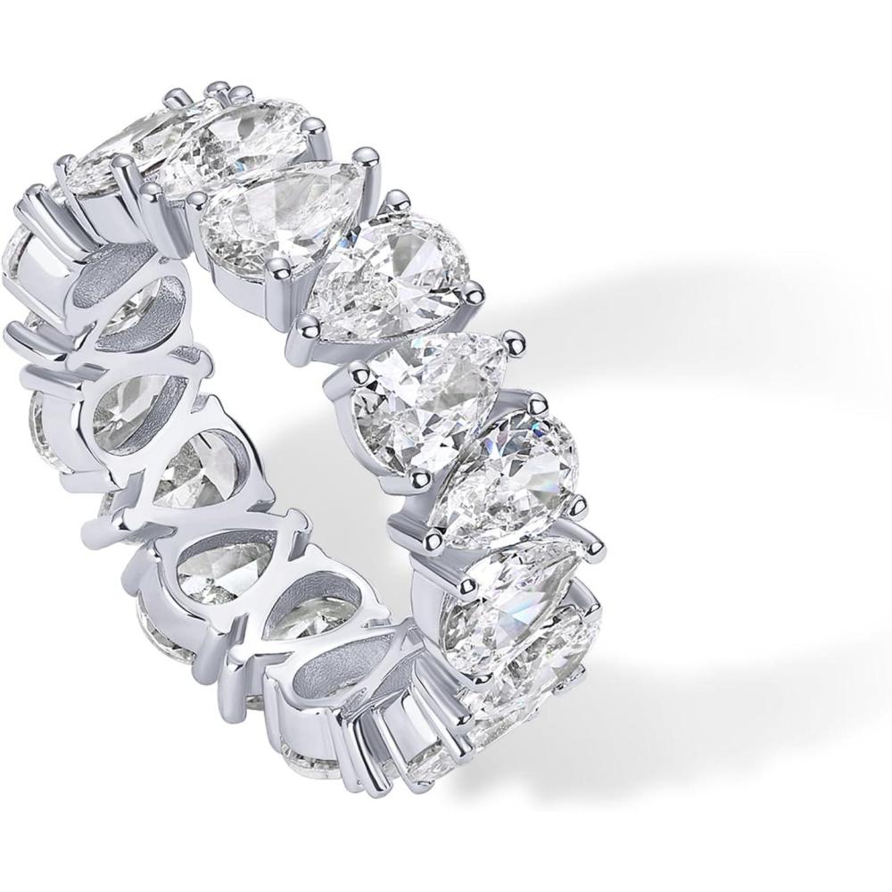 imagePAVOI 14K Gold Plated Pear Love Eternity Rings for Women  Gold Cubic Zirconia Ring  Bridal Eternity Wedding Band RingWhite Gold