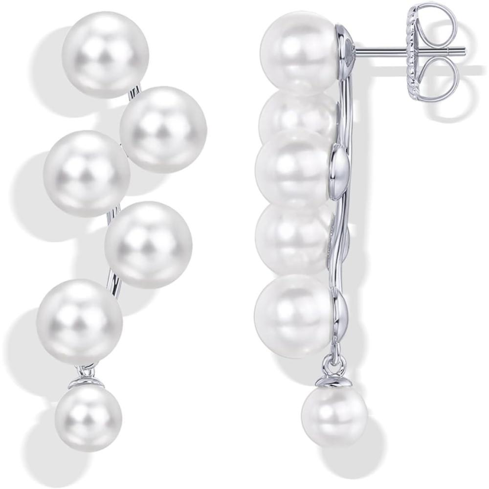 imagePAVOI 14K Gold Plated Pearl Drop Earrings for Women  925 Sterling Silver Posts Large Dangle Pearl Wedding Earrings for Brides ampamp Bridesmaids  Linear Statement Bridal Jewelry GiftsWhite Gold