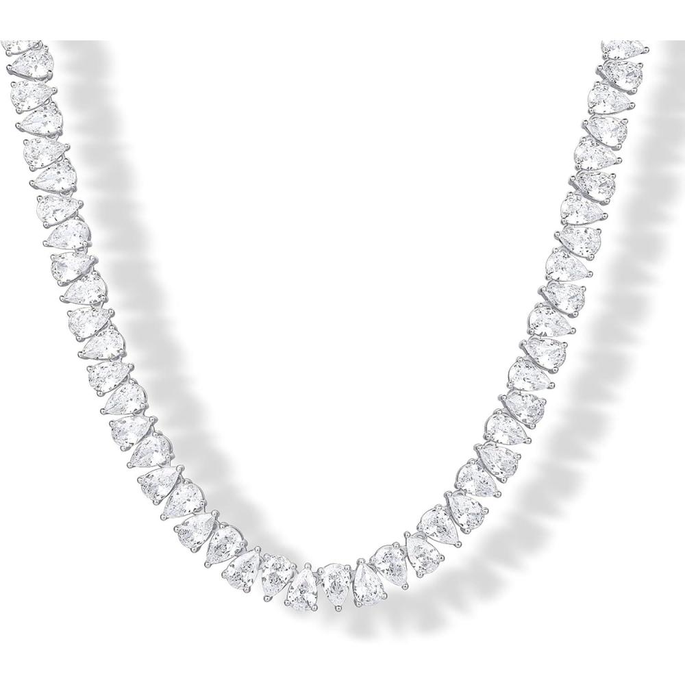 imagePAVOI 14K Gold Plated Simulated Diamond Tennis Necklaces for Women  Classic Tennis Chain  Timeless Station Round and Pear Cubic Zirconia Stones Choker NecklacePear  18 Inches