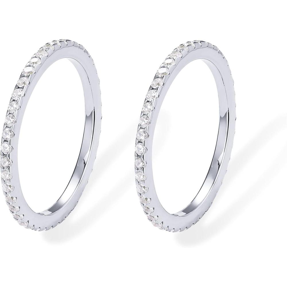imagePAVOI 14K Gold Plated Solid 925 Sterling Silver CZ Simulated Diamond Stackable Ring Eternity Bands for Women2Pack White Gold