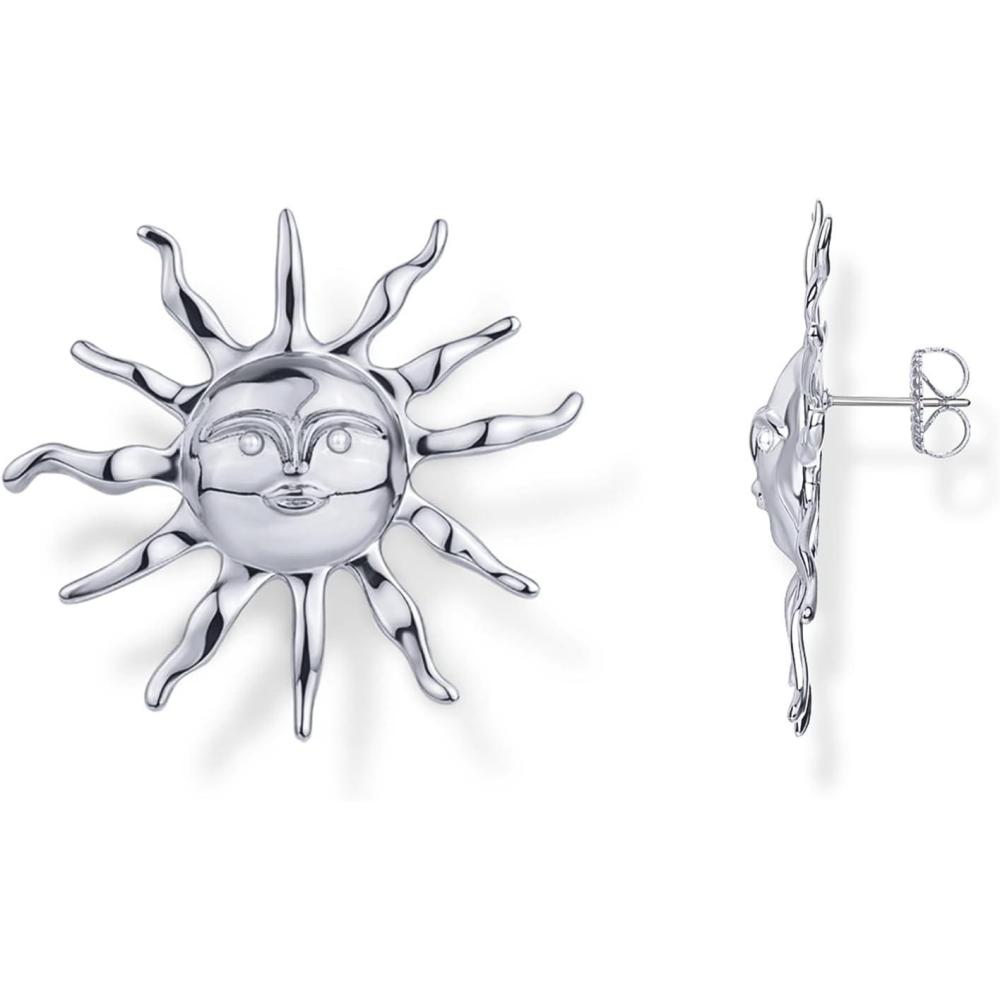 imagePAVOI 14K Gold Plated Statement Sun Earrings for Women  Chunky Sun Stud Earrings  Gold Big Celestial Studs with Pearls  Trendy Summer JewelryWhite Gold