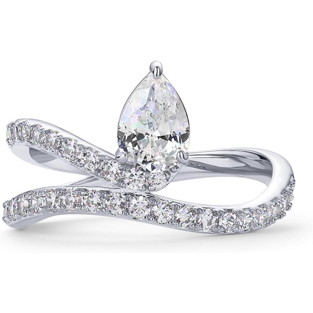 imagePAVOI 14K Gold Plated Wavy Engagement Ring for Women  Solitaire Cubic Zirconia Wedding Band ampamp Promise Rings for Her  Trendy Fashion JewelryWhite Gold