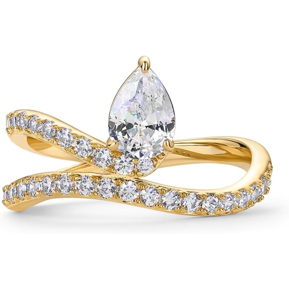 imagePAVOI 14K Gold Plated Wavy Engagement Ring for Women  Solitaire Cubic Zirconia Wedding Band ampamp Promise Rings for Her  Trendy Fashion JewelryYellow Gold