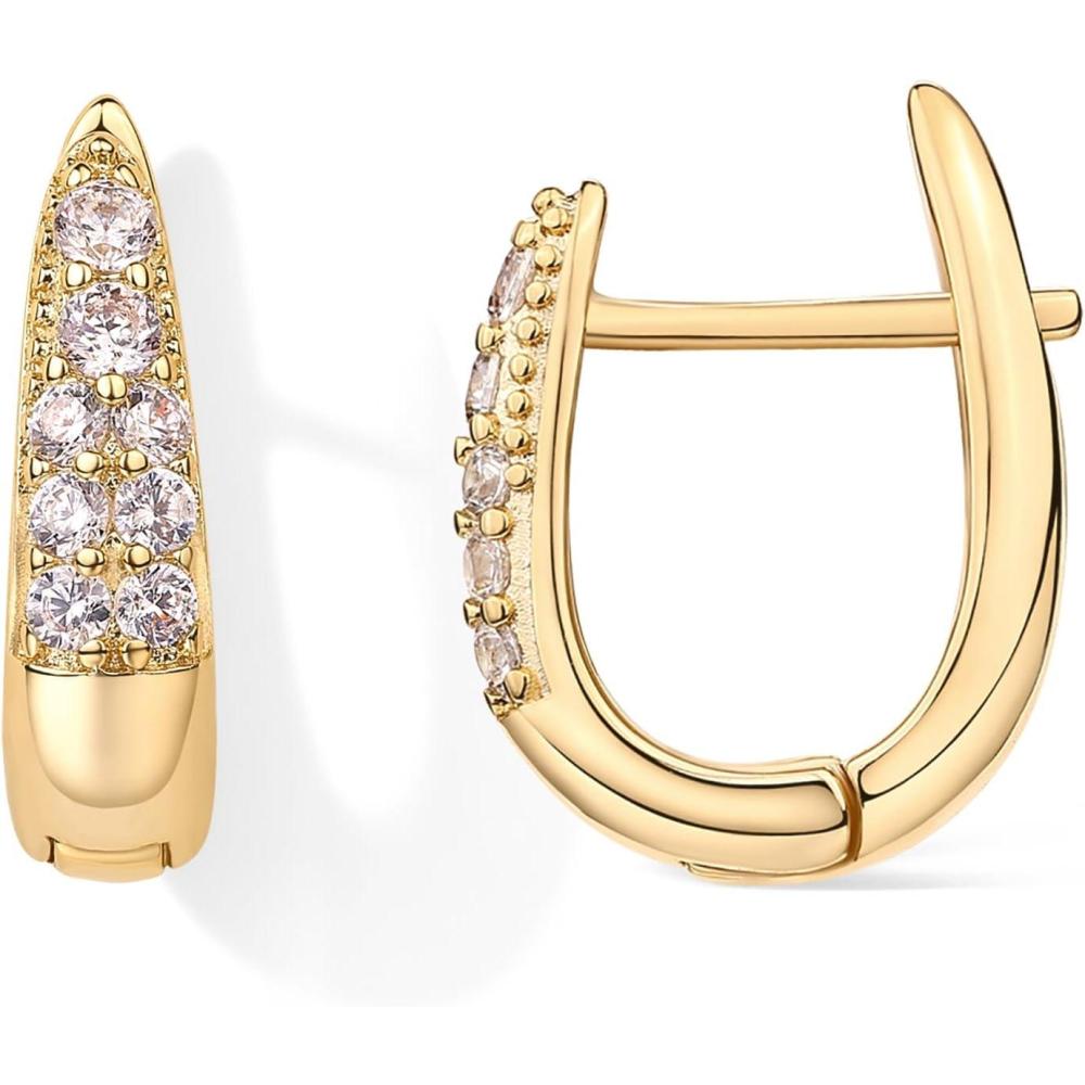 imagePAVOI 18K Gold Plated 925 Sterling Silver Posts Cubic Zirconia U Shaped Hoop Earrings  Hypoallergenic CZ Huggie Earrings for WomenYellow Gold
