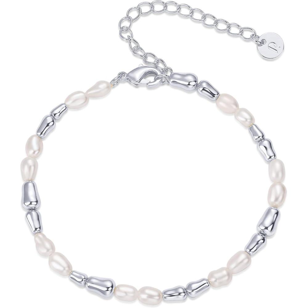 imagePAVOI 18K Gold Plated Beaded Freshwater Cultured Pearl Bracelet for Women  Dainty Bracelet with Pearl BeadsPearls  Gold Beads