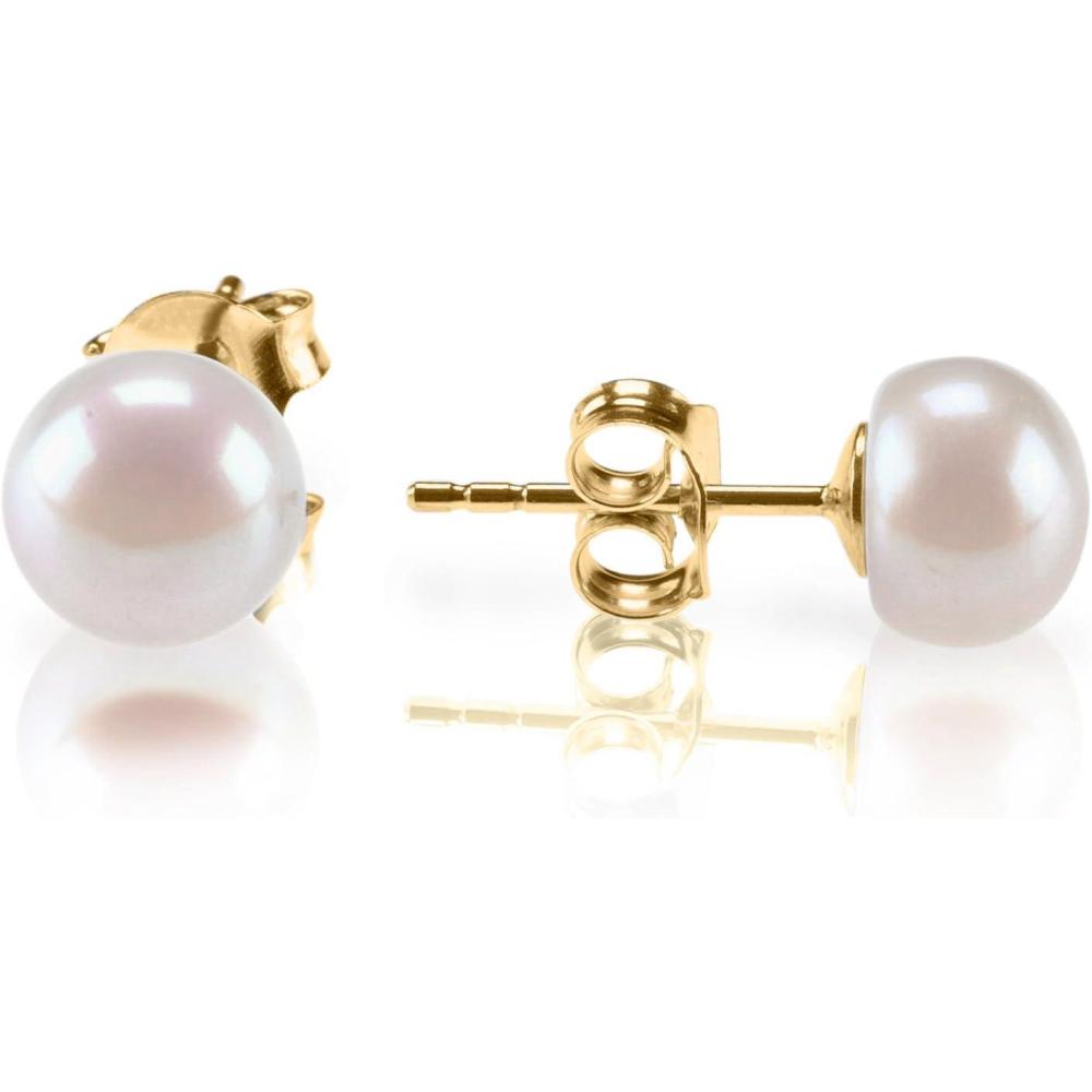 imagePAVOI 925 Sterling Silver 14K Gold Plated AAA Quality Handpicked Freshwater Cultured Stud Pearl EarringsYellow Gold