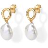 PAVOI 14K Gold Plated Pearl Earrings for Women – Pearl Statement Drop Bridal Earrings – 925 Sterling Silver Posts Dangle Studs Gold Wedding Jewelry(Yellow Gold)
