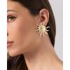 PAVOI 14K Gold Plated Statement Sun Earrings for Women – Chunky Sun Stud Earrings – Gold Big Celestial Studs with Pearls – Trendy Summer Jewelry(Yellow Gold)