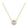 PAVOI 14K Gold Plated Circle CZ Solitaire Necklace | Elegant Bezel Pendant | Dainty Cubic Zirconia Halo Choker Necklaces for Women(Yellow Gold)