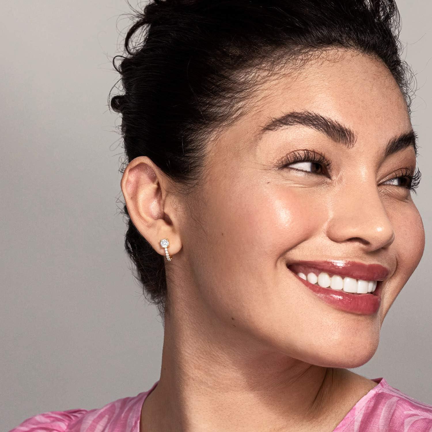 imagePAVOI 14K Gold Plated 925 Sterling Silver Post Cubic Zirconia Huggie Earrings Small Gold Hoop Earrings for Women CZ Stud Cuff EarringYellow Gold