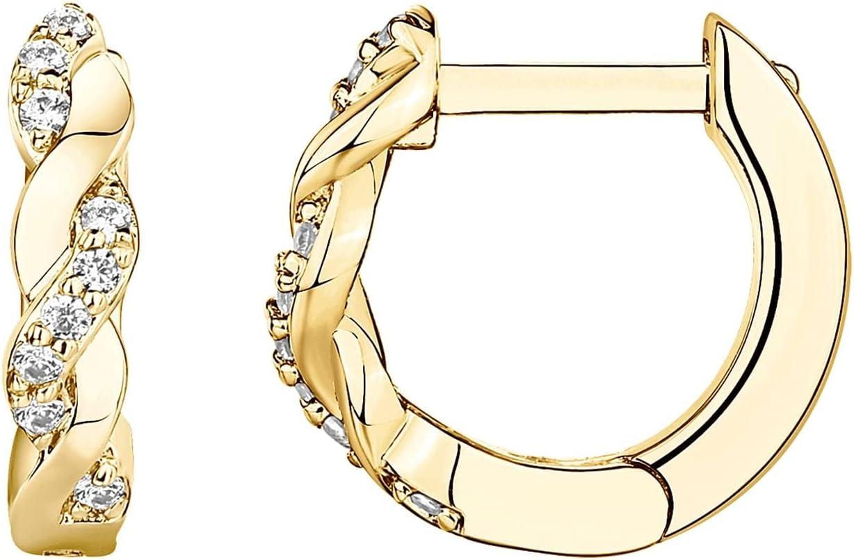 imagePAVOI 14K Gold Plated 925 Sterling Silver Post Cubic Zirconia Huggie Earrings Small Gold Hoop Earrings for Women CZ Stud Cuff EarringYellow Gold