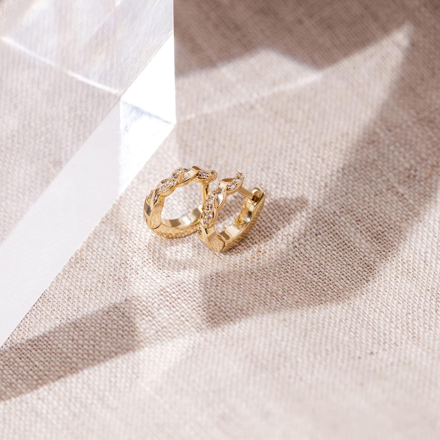 imagePAVOI 14K Gold Plated 925 Sterling Silver Post Cubic Zirconia Huggie Earrings Small Gold Hoop Earrings for Women CZ Stud Cuff EarringYellow Gold