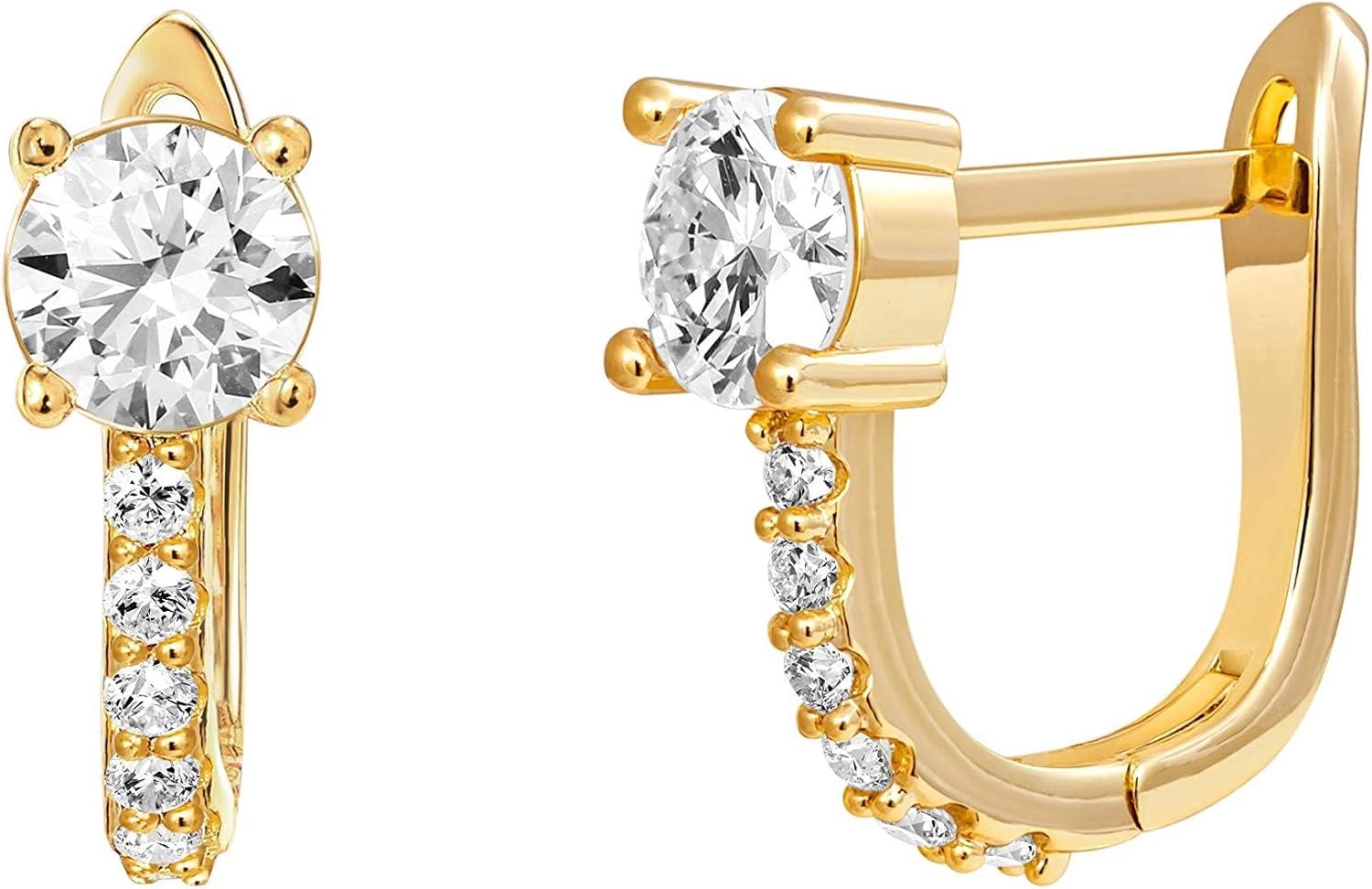 imagePAVOI 14K Gold Plated 925 Sterling Silver Post Cubic Zirconia Huggie Earrings Small Gold Hoop Earrings for Women CZ Stud Cuff EarringYellow Gold