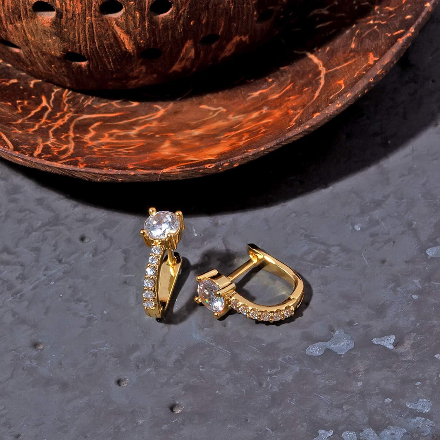 imagePAVOI 14K Gold Plated 925 Sterling Silver Post Cubic Zirconia Huggie Earrings Small Gold Hoop Earrings for Women CZ Stud Cuff EarringYellow Gold