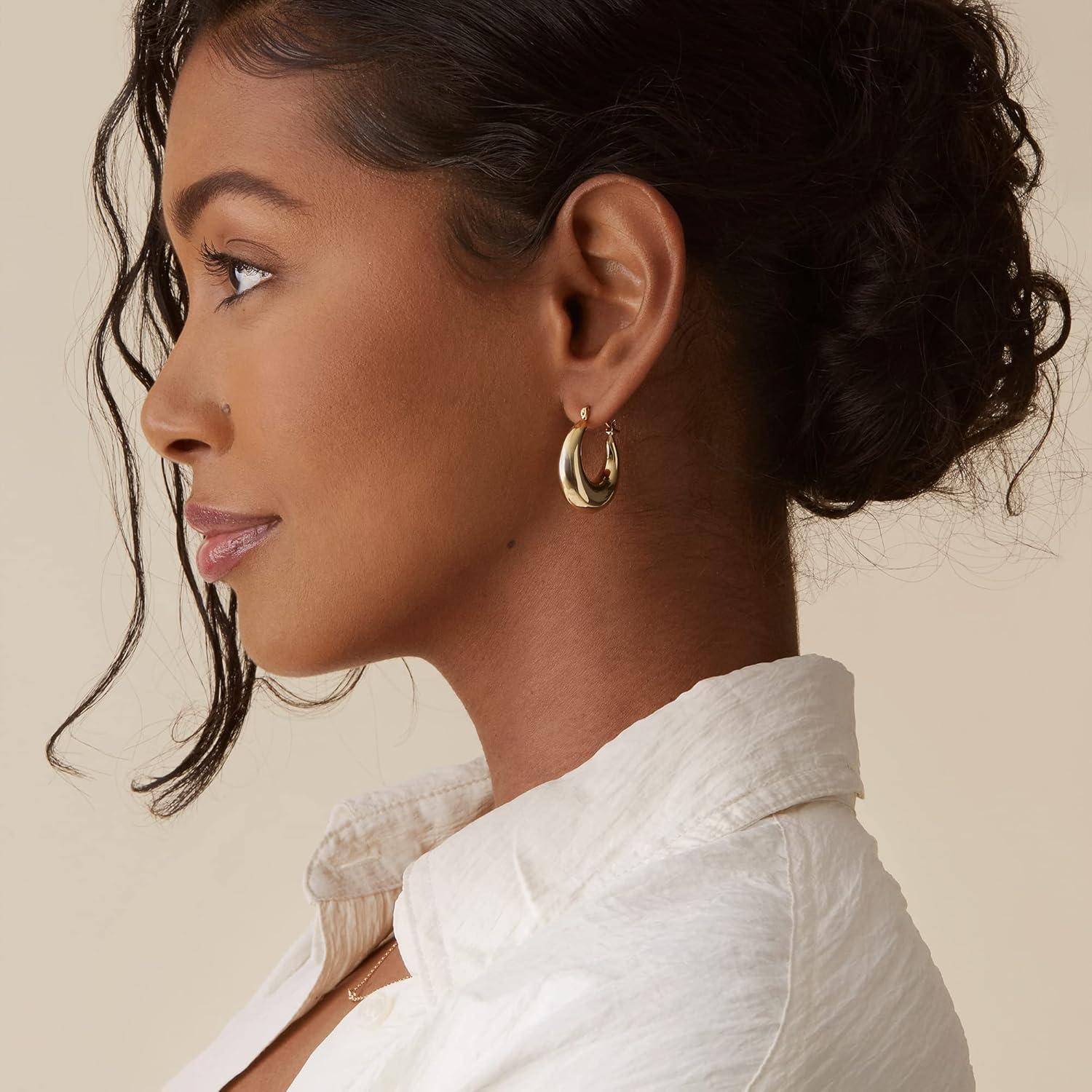 imagePAVOI 14K Gold Plated 925 Sterling Silver Posts Oval Chunky Hoop Earrings for Women Trendy Statement Thick Gold Hoops Lightweight Dangle EarringsRose Gold