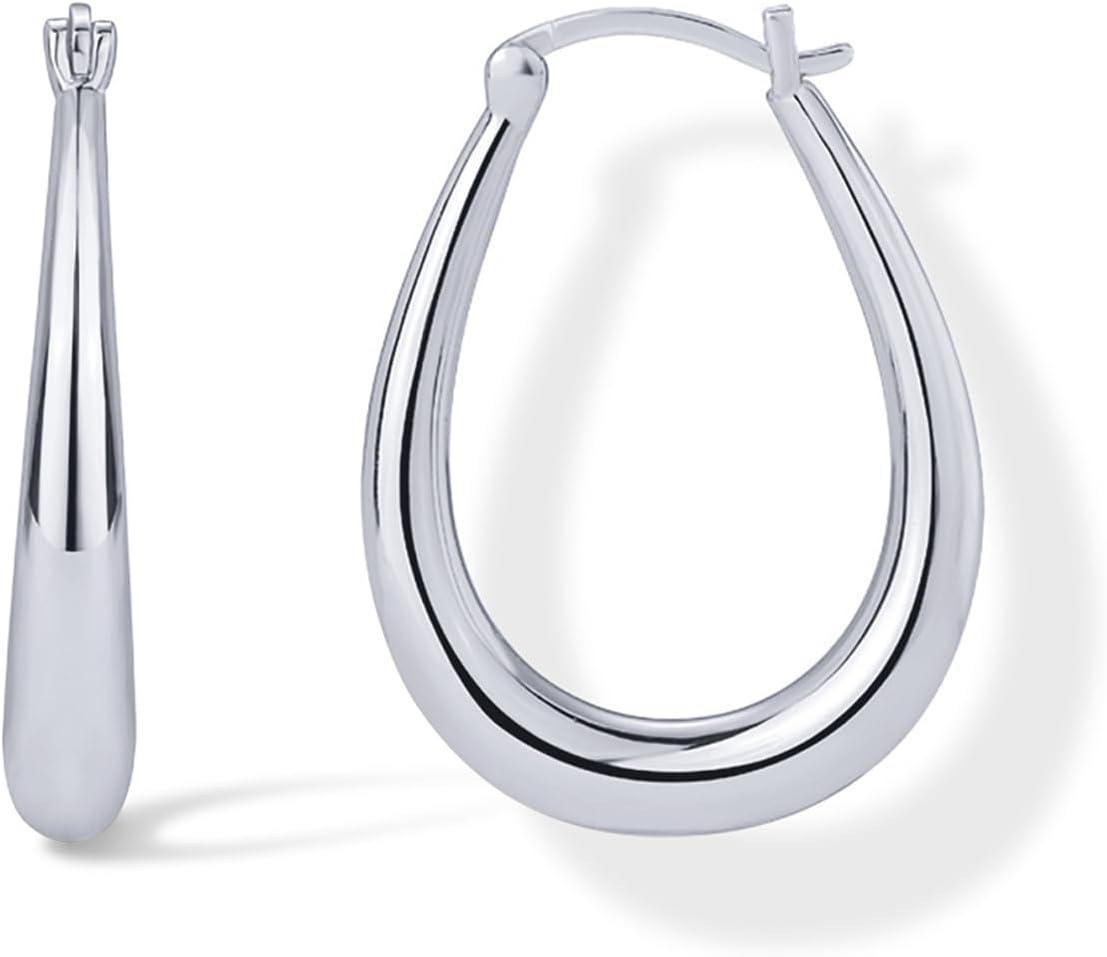 imagePAVOI 14K Gold Plated 925 Sterling Silver Posts Oval Chunky Hoop Earrings for Women Trendy Statement Thick Gold Hoops Lightweight Dangle EarringsWhite Gold