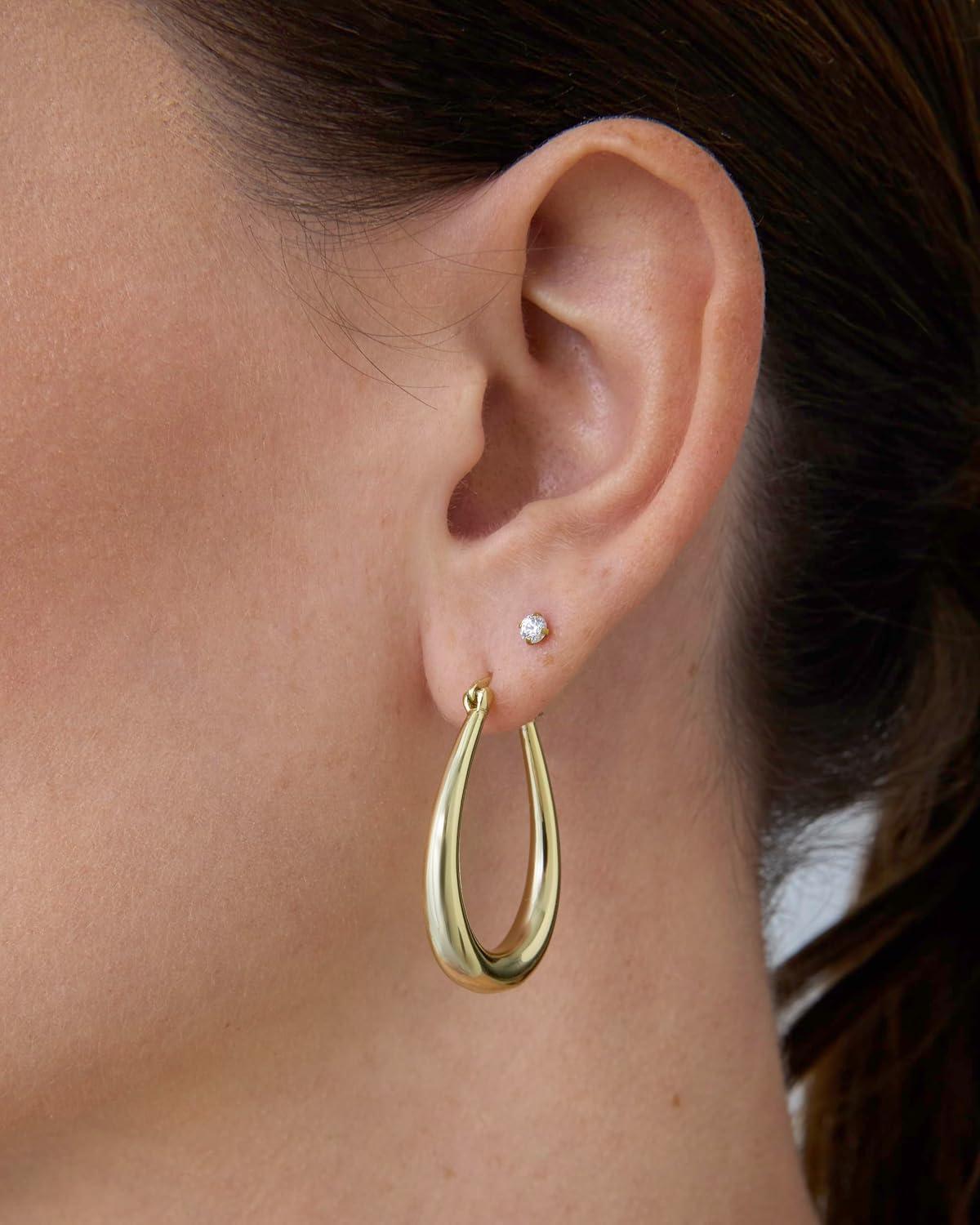 imagePAVOI 14K Gold Plated 925 Sterling Silver Posts Oval Chunky Hoop Earrings for Women Trendy Statement Thick Gold Hoops Lightweight Dangle EarringsYellow Gold