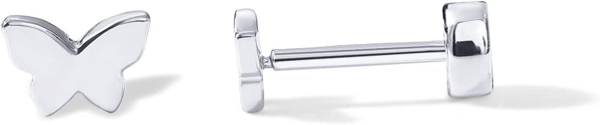 imagePAVOI 14K Gold Plated 925 Sterling Silver Posts Pair of Flat Back Stud Earrings for Women Cartilage Helix Piercing Heart Moon Snake Smiley Butterfly Yin and Yang North Star EarringButterfly