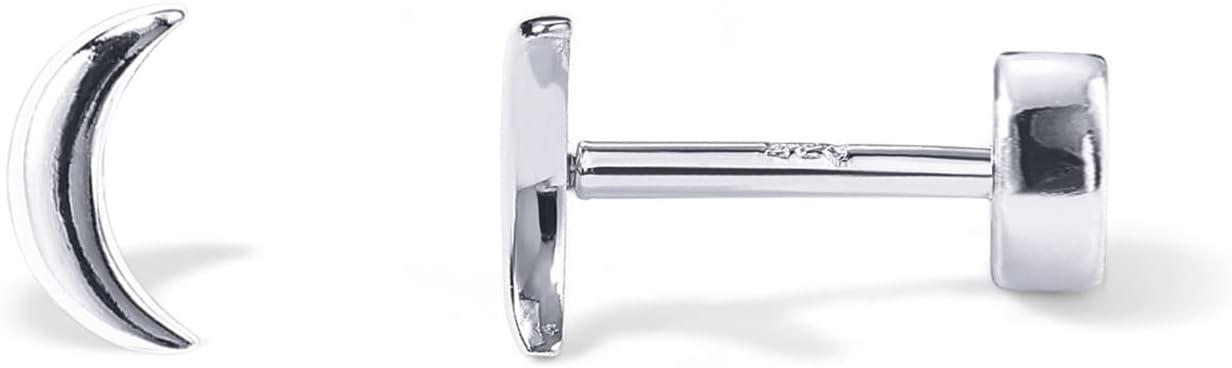 imagePAVOI 14K Gold Plated 925 Sterling Silver Posts Pair of Flat Back Stud Earrings for Women Cartilage Helix Piercing Heart Moon Snake Smiley Butterfly Yin and Yang North Star EarringMoon