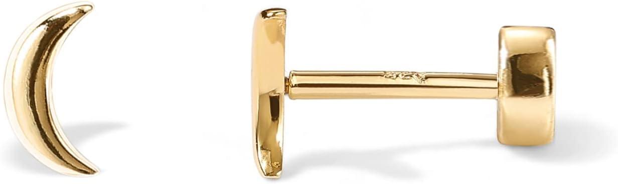 imagePAVOI 14K Gold Plated 925 Sterling Silver Posts Pair of Flat Back Stud Earrings for Women Cartilage Helix Piercing Heart Moon Snake Smiley Butterfly Yin and Yang North Star EarringMoon