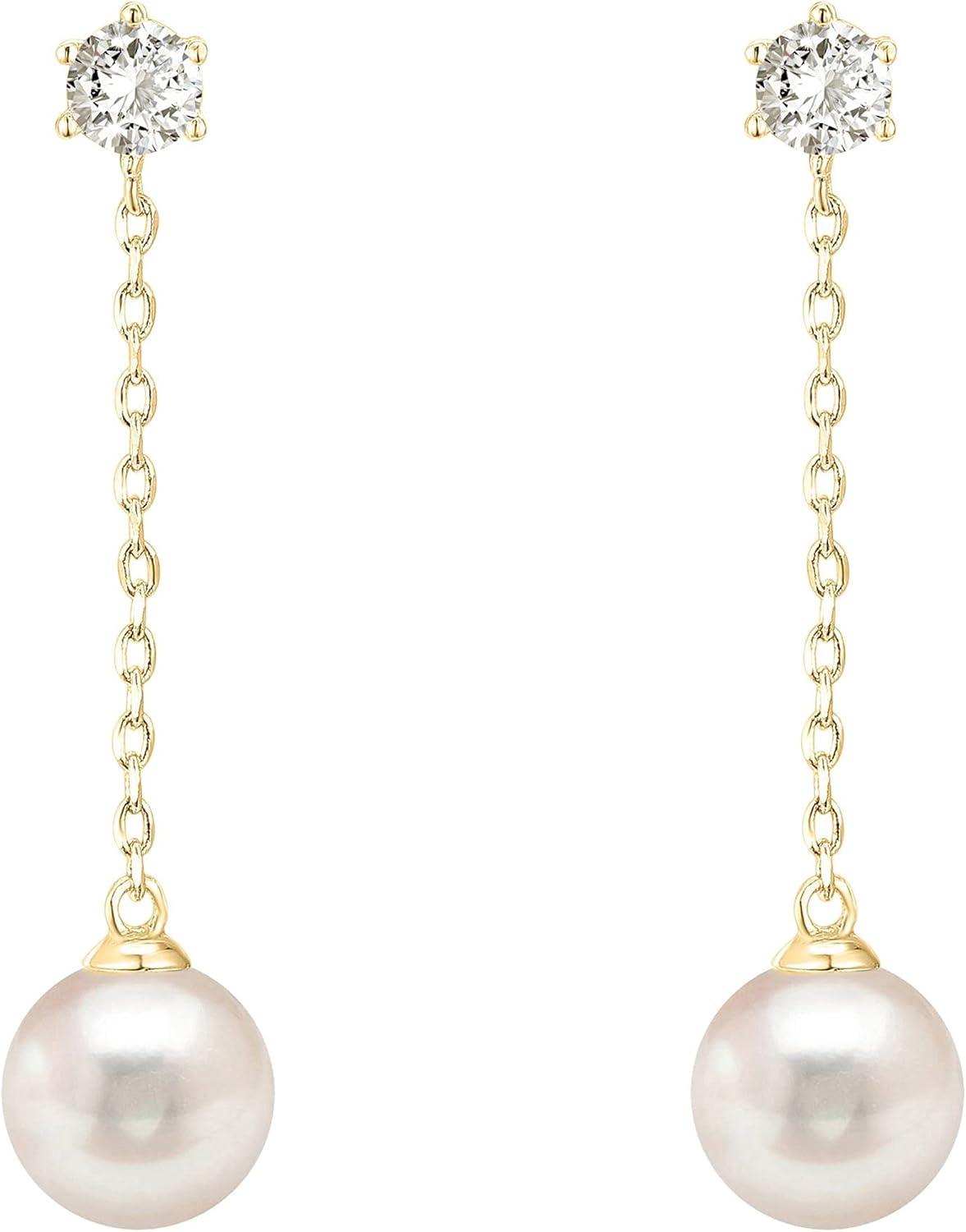 imagePAVOI 14K Gold Plated 925 Sterling Silver Posts Shell Pearl Dangle Drop Earrings Bridal Pearl Earrings for WomenSingle Pearl