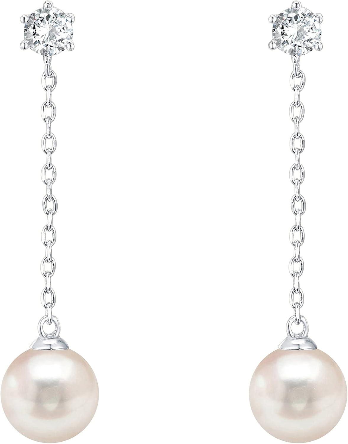 imagePAVOI 14K Gold Plated 925 Sterling Silver Posts Shell Pearl Dangle Drop Earrings Bridal Pearl Earrings for WomenSingle Pearl