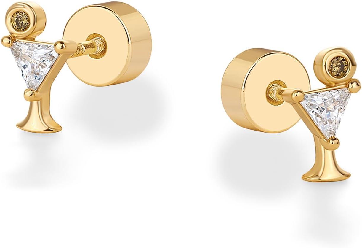 imagePAVOI 14K Gold Plated Dainty Flat Back Earrings for Women Hypoallergenic 925 Sterling Silver Posts Helix Cartilage Piercing Jewelry Emoji Motif Bow Celestial Flatback Gold Stud Earrings Screw BackMartini