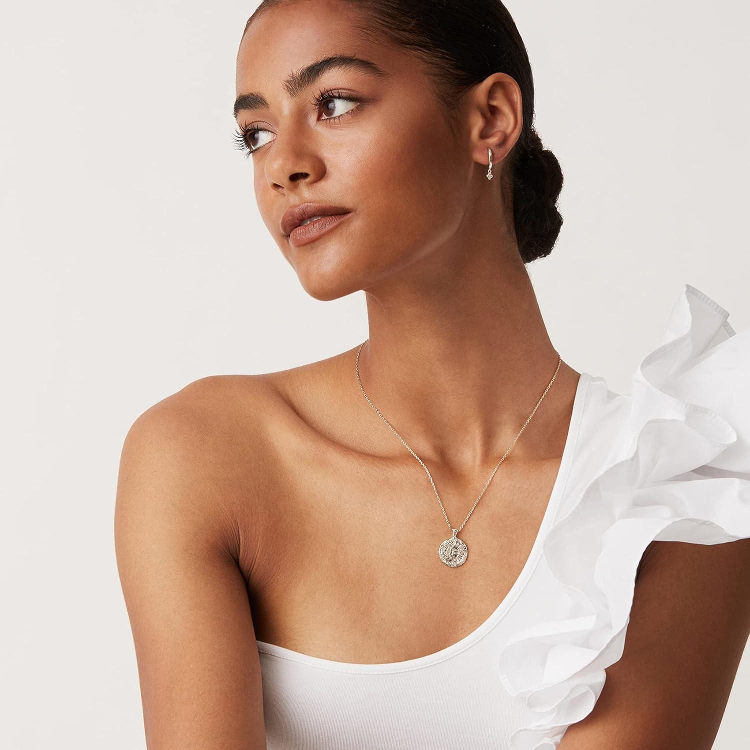 imagePAVOI 14K Gold Plated Engraved Coin Pendant Necklaces for Women Byzantine Coin Pendants Bohemian NecklaceWhite Gold