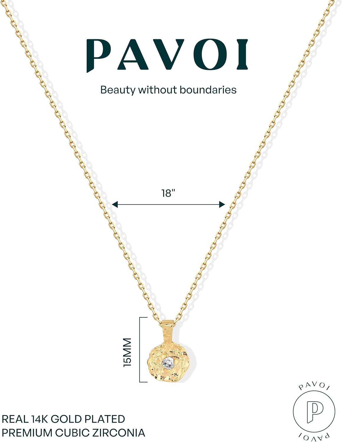 imagePAVOI 14K Gold Plated Engraved Coin Pendant Necklaces for Women Byzantine Coin Pendants Bohemian NecklaceWhite Gold