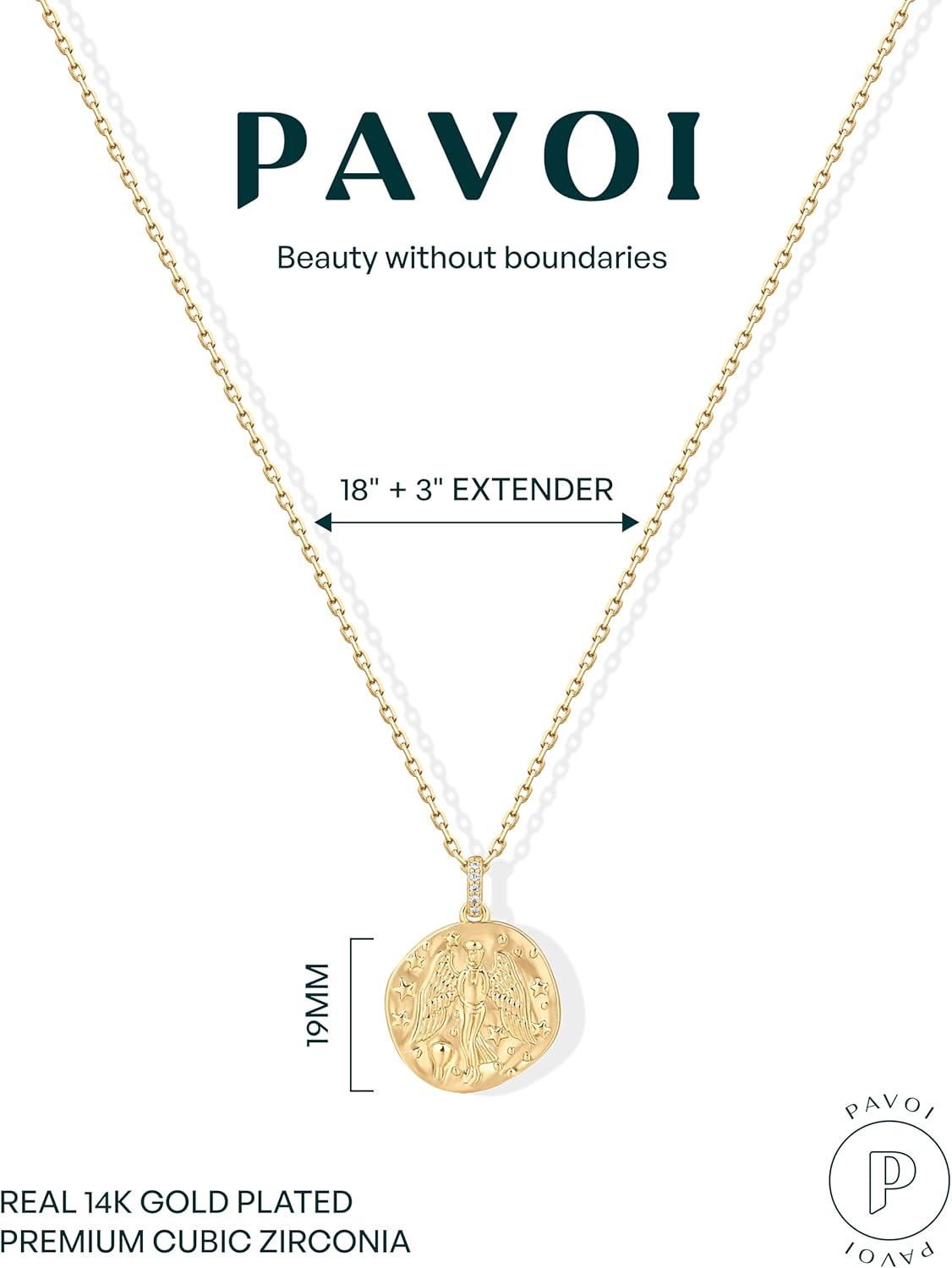 imagePAVOI 14K Gold Plated Engraved Coin Pendant Necklaces for Women Byzantine Coin Pendants Bohemian NecklaceWhite Gold
