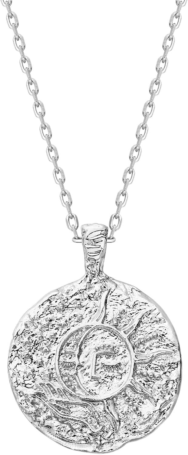 imagePAVOI 14K Gold Plated Engraved Coin Pendant Necklaces for Women Byzantine Coin Pendants Bohemian NecklaceWhite Gold