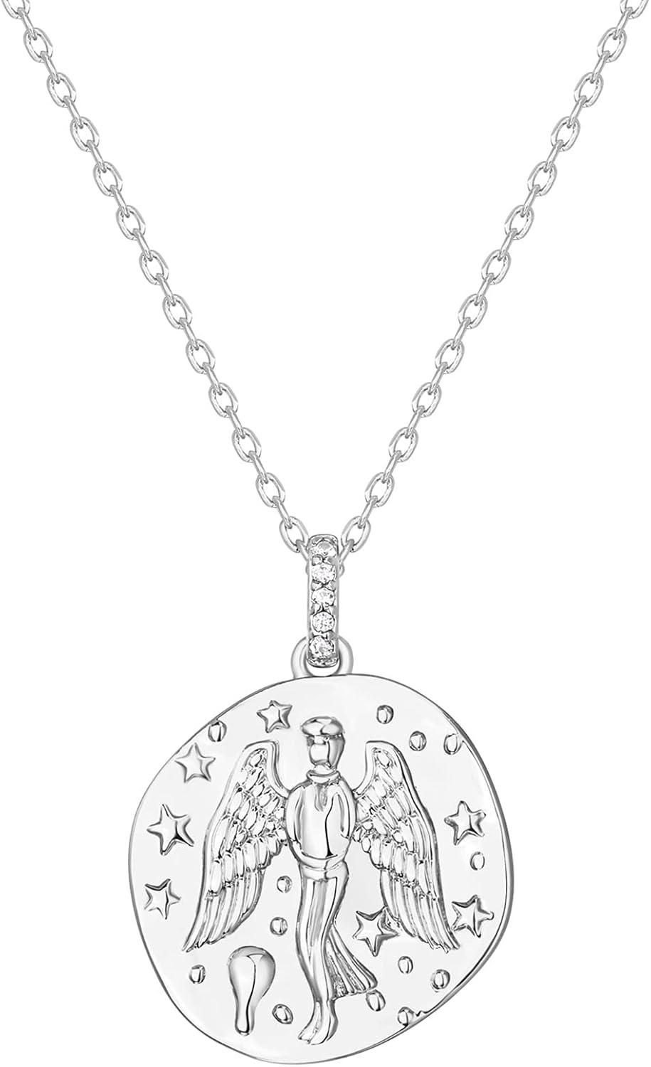 imagePAVOI 14K Gold Plated Engraved Coin Pendant Necklaces for Women Byzantine Coin Pendants Bohemian NecklaceWhite Gold