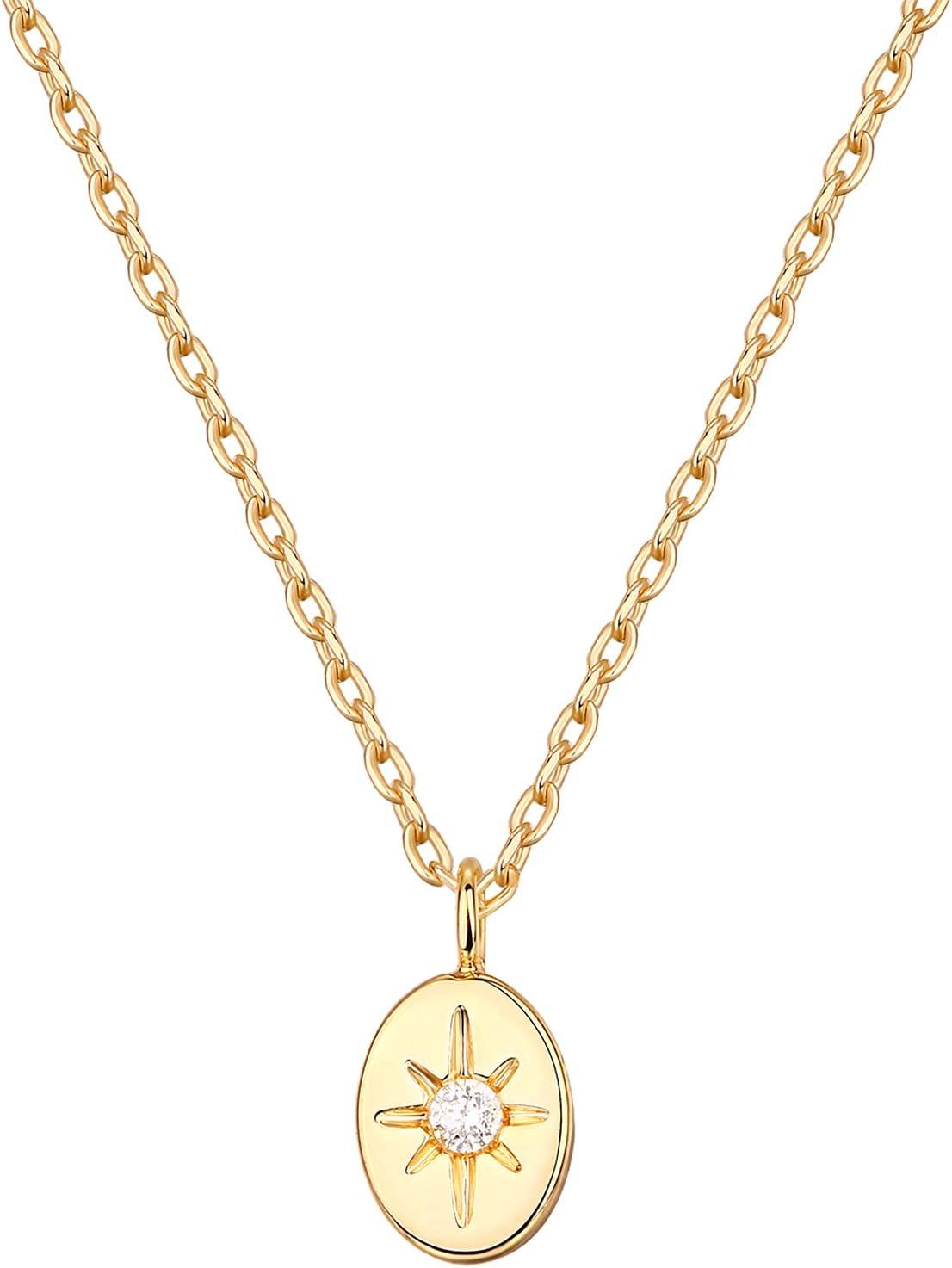 imagePAVOI 14K Gold Plated Engraved Coin Pendant Necklaces for Women Byzantine Coin Pendants Bohemian NecklaceYellow Gold