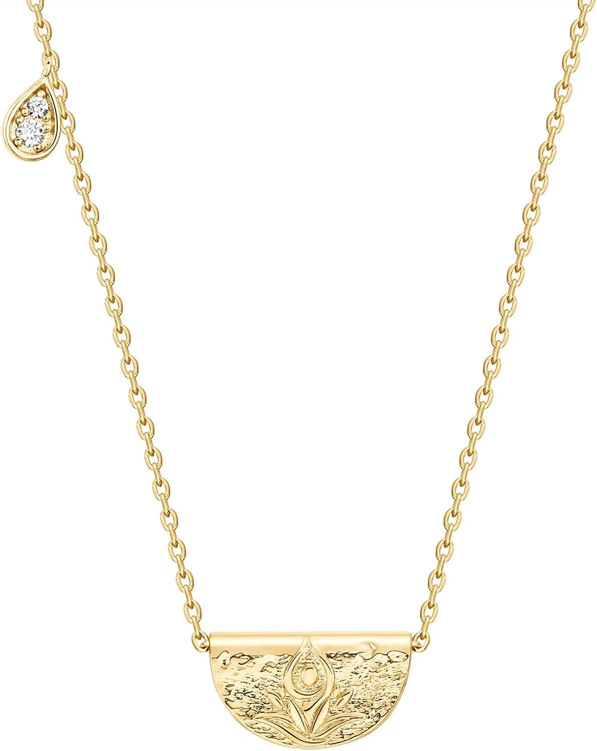 imagePAVOI 14K Gold Plated Engraved Coin Pendant Necklaces for Women Byzantine Coin Pendants Bohemian NecklaceYellow Gold