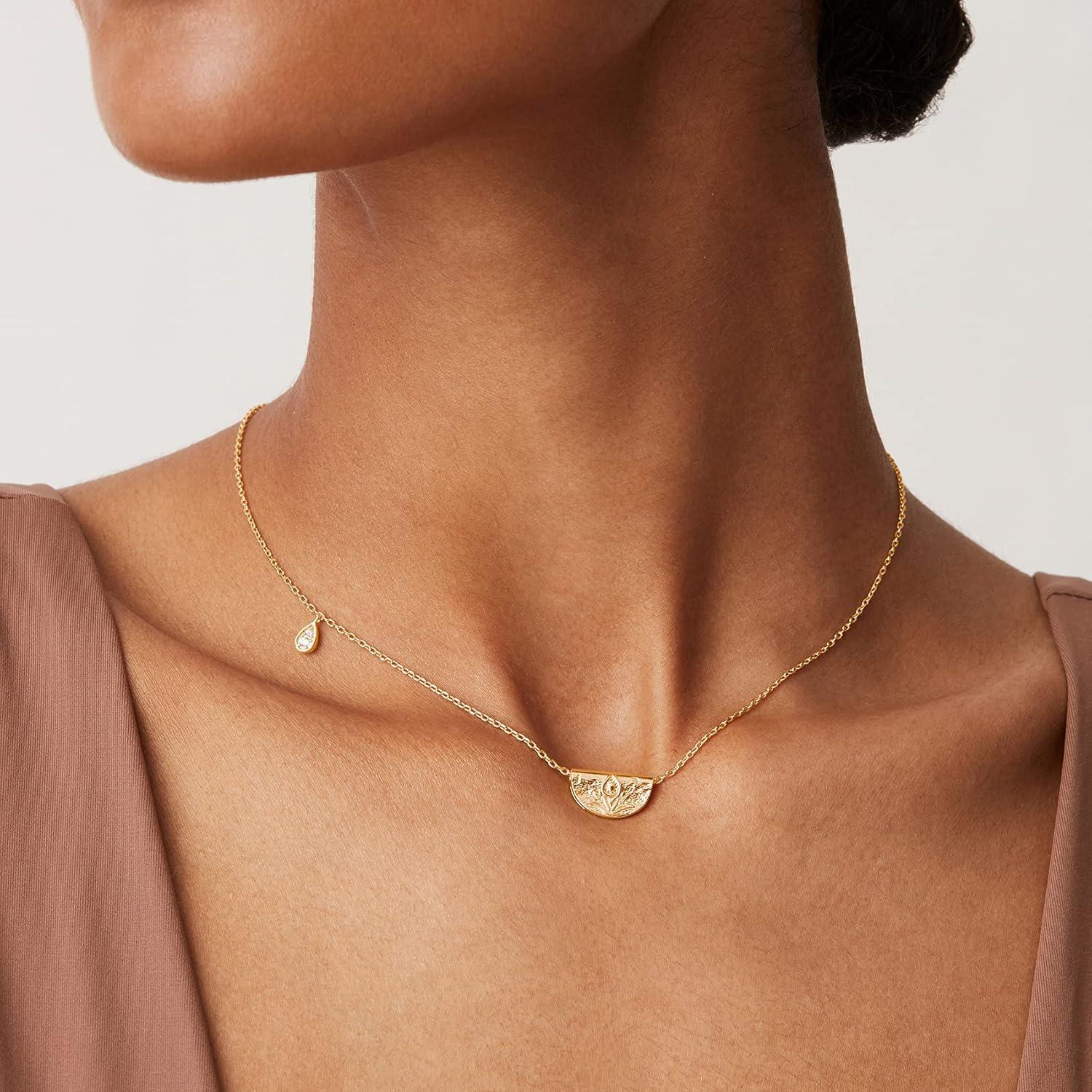 imagePAVOI 14K Gold Plated Engraved Coin Pendant Necklaces for Women Byzantine Coin Pendants Bohemian NecklaceYellow Gold