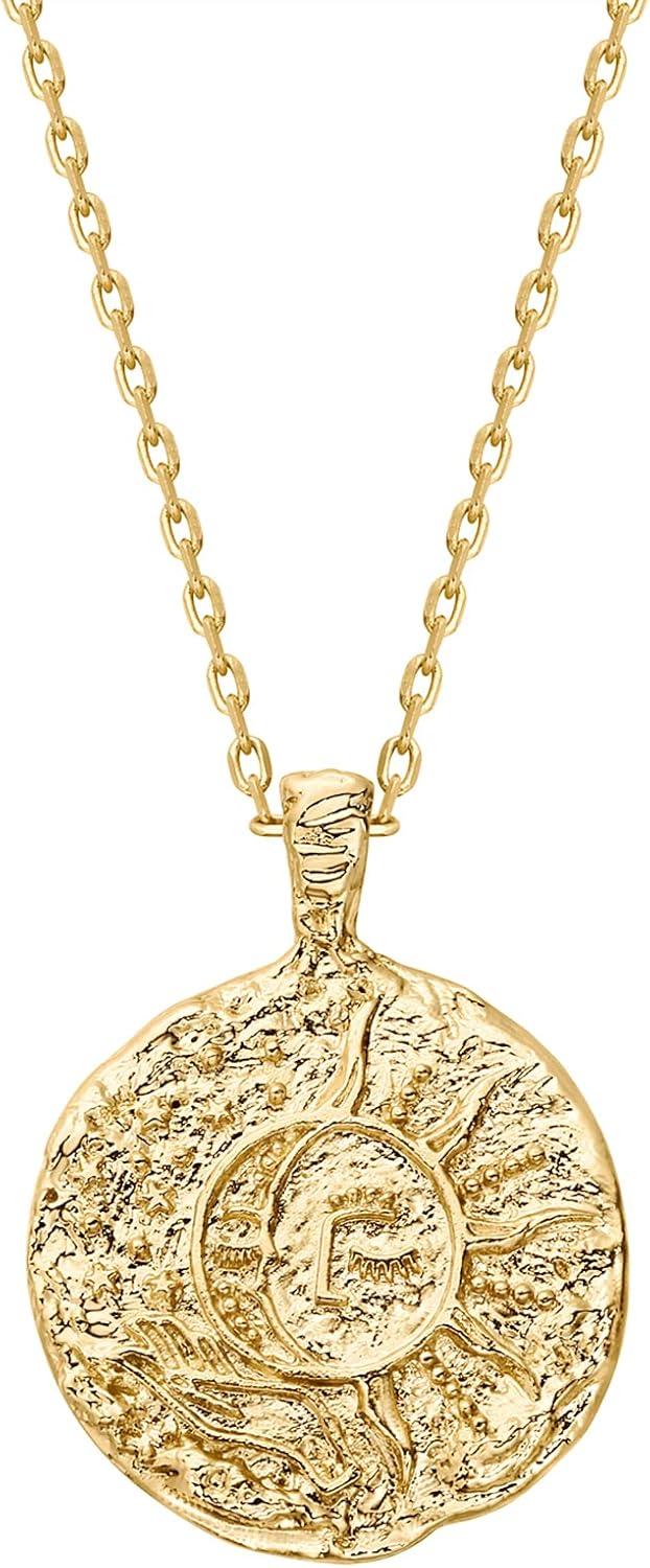 imagePAVOI 14K Gold Plated Engraved Coin Pendant Necklaces for Women Byzantine Coin Pendants Bohemian NecklaceYellow Gold