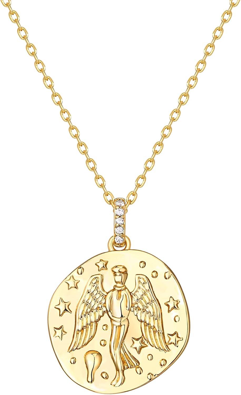 imagePAVOI 14K Gold Plated Engraved Coin Pendant Necklaces for Women Byzantine Coin Pendants Bohemian NecklaceYellow Gold