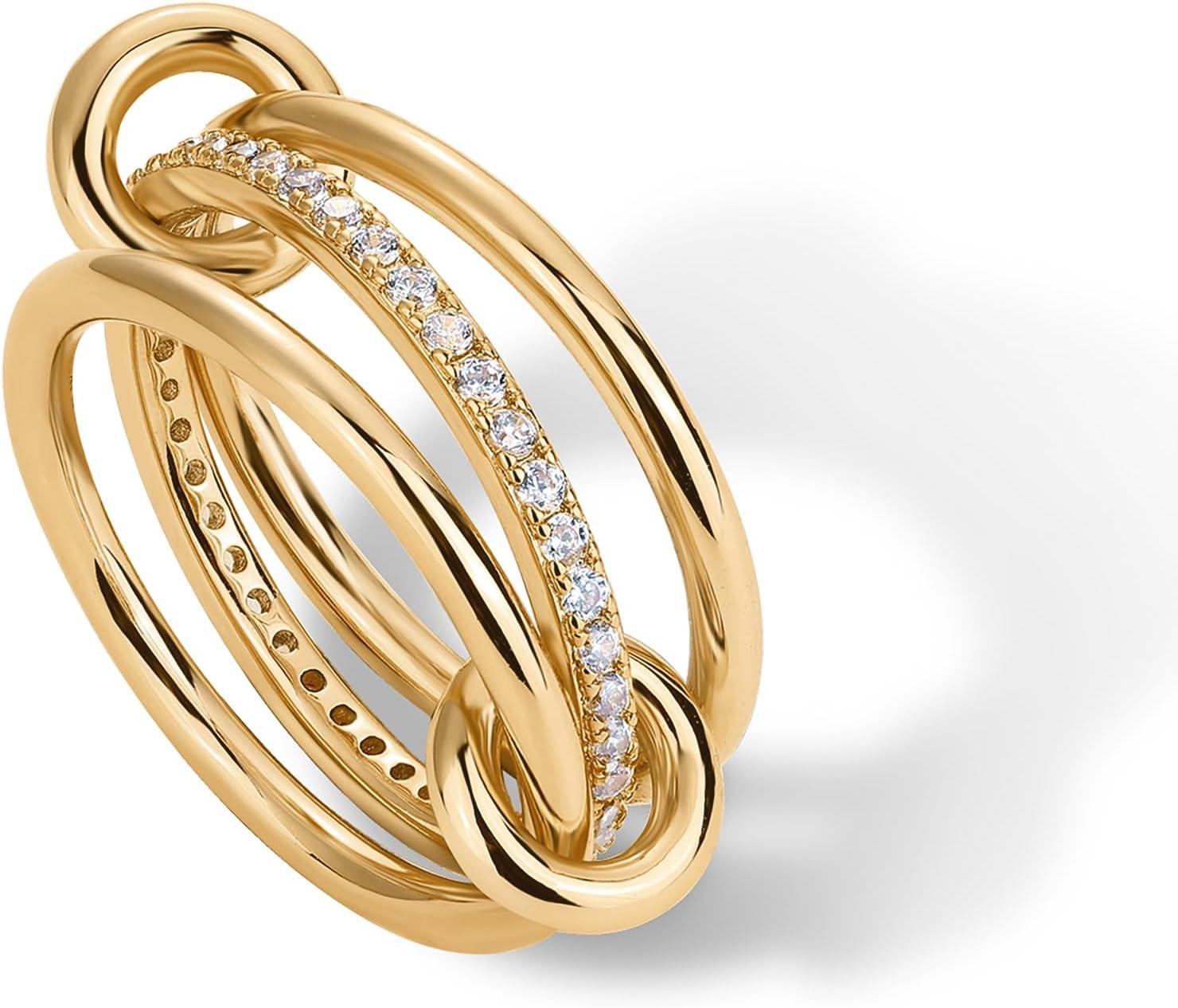 imagePAVOI 14K Gold Plated Interlocked Stackable Rings for Women Statement Mixed Metals Multi Ring Stack Cubic Zirconia TwoToned Connected Bands Stacking JewelryYellow Gold