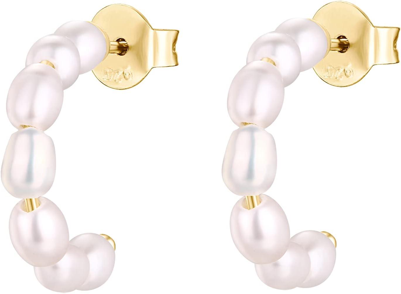 imagePAVOI 14K GoldPlated Classic Pearl Hoop Earrings for Women Freshwater Pearl Earring PairRound Pearls