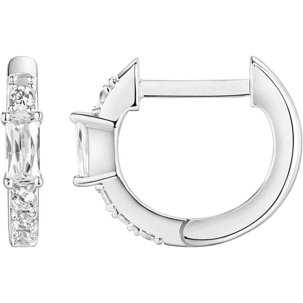 imagePAVOI 14K Gold Plated 925 Sterling Silver Post Cubic Zirconia Huggie Earrings Small Gold Hoop Earrings for Women CZ Stud Cuff EarringWhite Gold