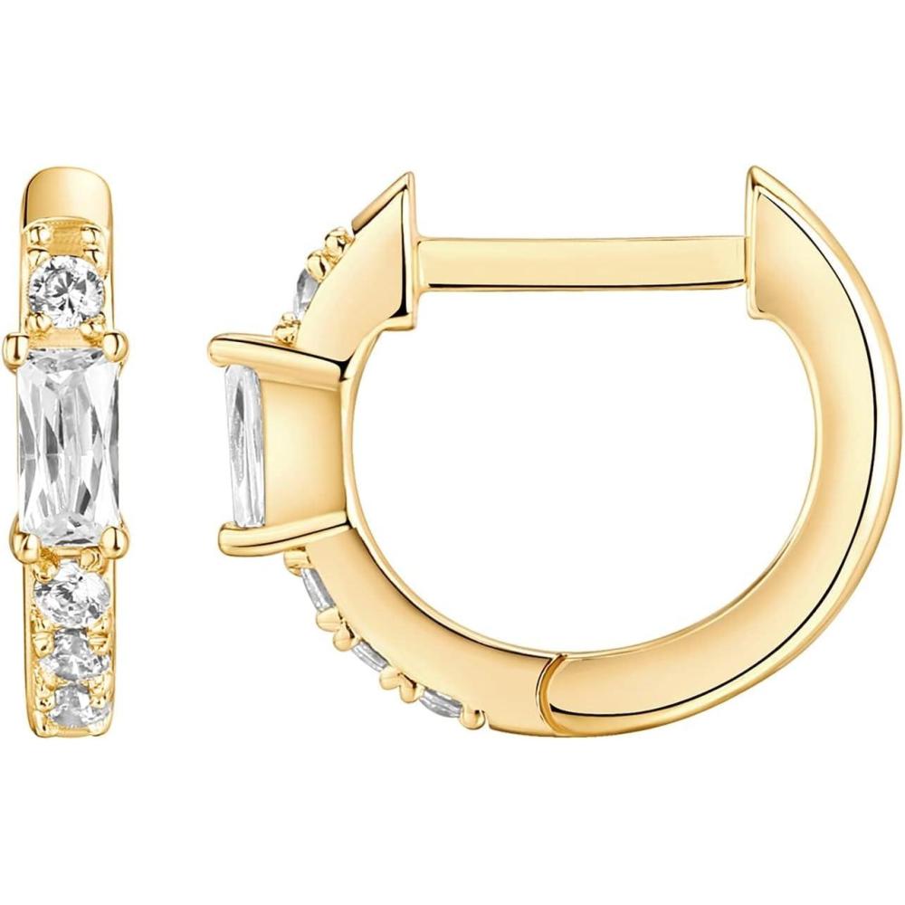 imagePAVOI 14K Gold Plated 925 Sterling Silver Post Cubic Zirconia Huggie Earrings  Small Gold Hoop Earrings for Women  CZ Stud Cuff EarringYellow Gold