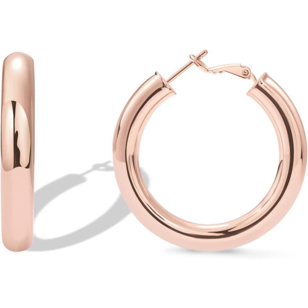 imagePAVOI 14K Gold Plated 925 Sterling Silver Post Hoops  Lightweight Chunky Hoops Huggies  Thick Gold Hoop Earrings for Women400 Millimeters