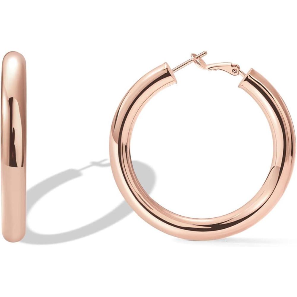 imagePAVOI 14K Gold Plated 925 Sterling Silver Post Hoops  Lightweight Chunky Hoops Huggies  Thick Gold Hoop Earrings for Women500 Millimeters