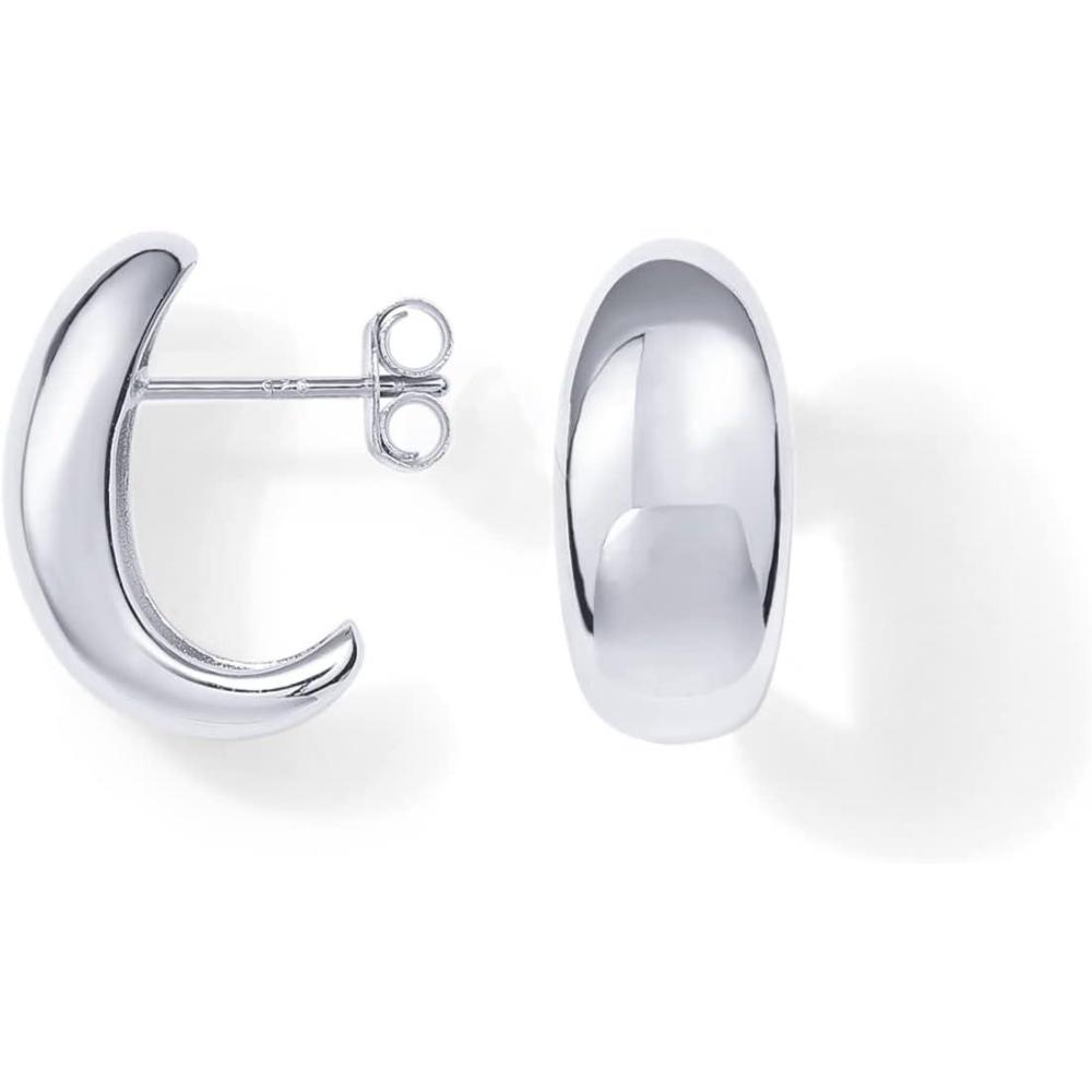 imagePAVOI 14K Gold Plated 925 Sterling Silver Post Huggie Earrings Gold Dome Huggie Hoop Earrings for WomenWhite Gold