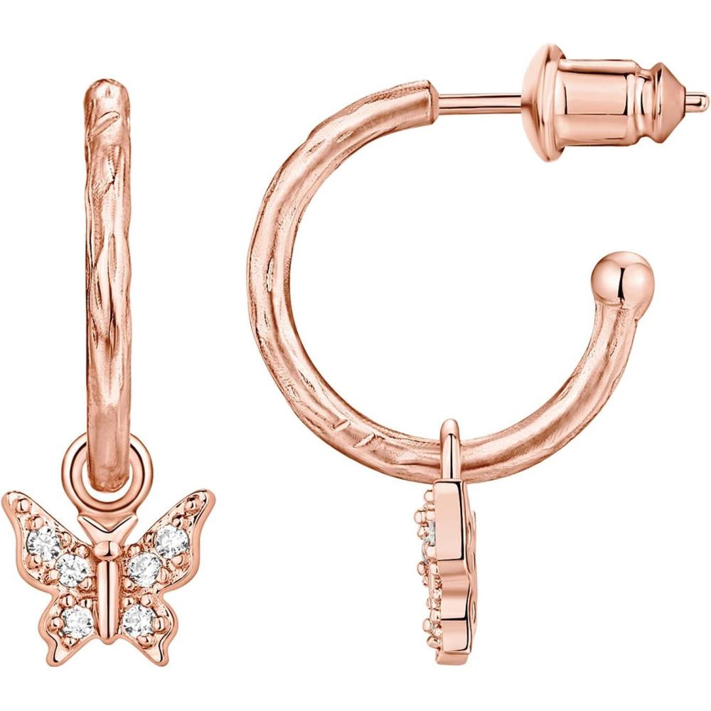 imagePAVOI 14K Gold Plated 925 Sterling Silver Post Huggie With Dangle  Butterfly Evil Eye Hamsa Pearl Hoop Earring For Women  Trendy Dangle Hoop EarringsRose Gold