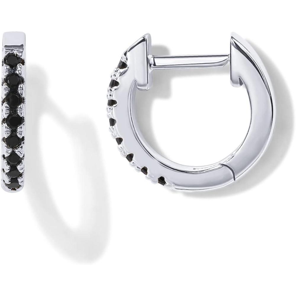 imagePAVOI 14K Gold Plated 925 Sterling Silver Post Huggies  Cubic Zirconia Huggie Earrings for Women  Green Garnet Spinel Blue Black Multicolored StonesBlack CZ